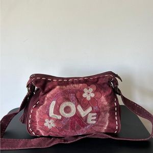 NWT ISABELLA FIORE "Rare" BURGUNDY LOVE & FLOWER, HOBO LEATHER LACED  BAG